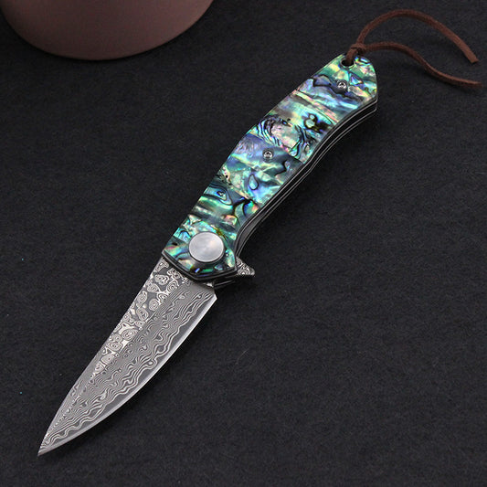 4020 high hardness colored shell handle Damascus steel knife portable folding knife outdoor folding knife