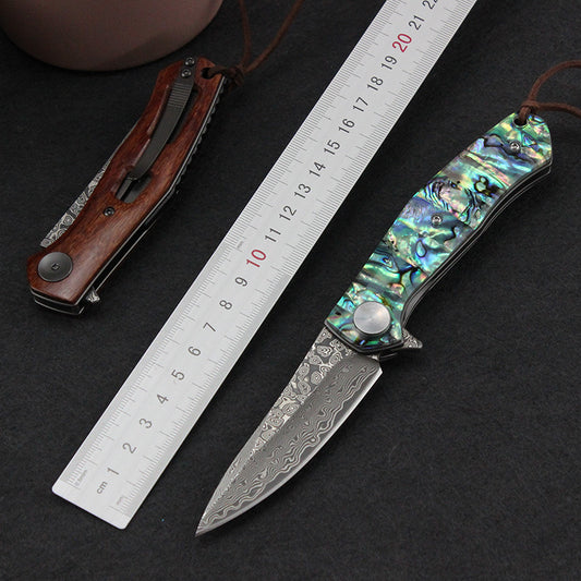 4020 high hardness colored shell handle Damascus steel knife portable folding knife outdoor folding knife