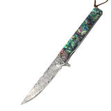 Portable Damascus Knife with Color Shell Handle Outdoor Knife